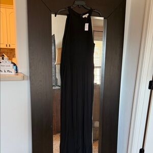 LOFT Black Textured Sleeveless Jumpsuit with pockets